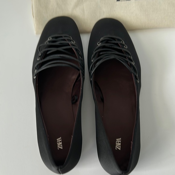 Zara Black Lace-Up Women's Flats - Picture 5 of 15